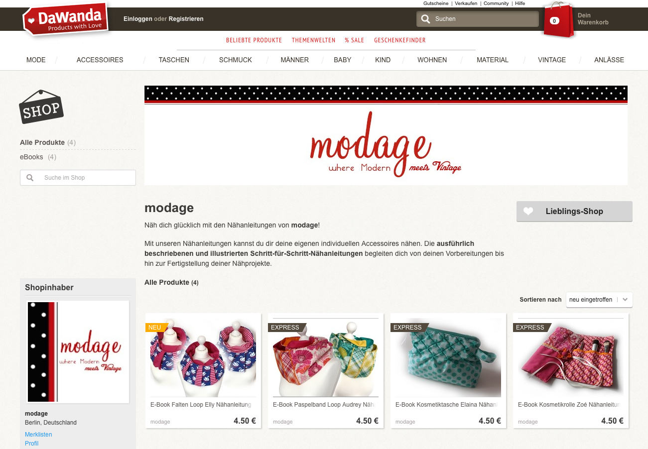 Nähblog modage DaWanda Unsere eBooks zum SofortDownload