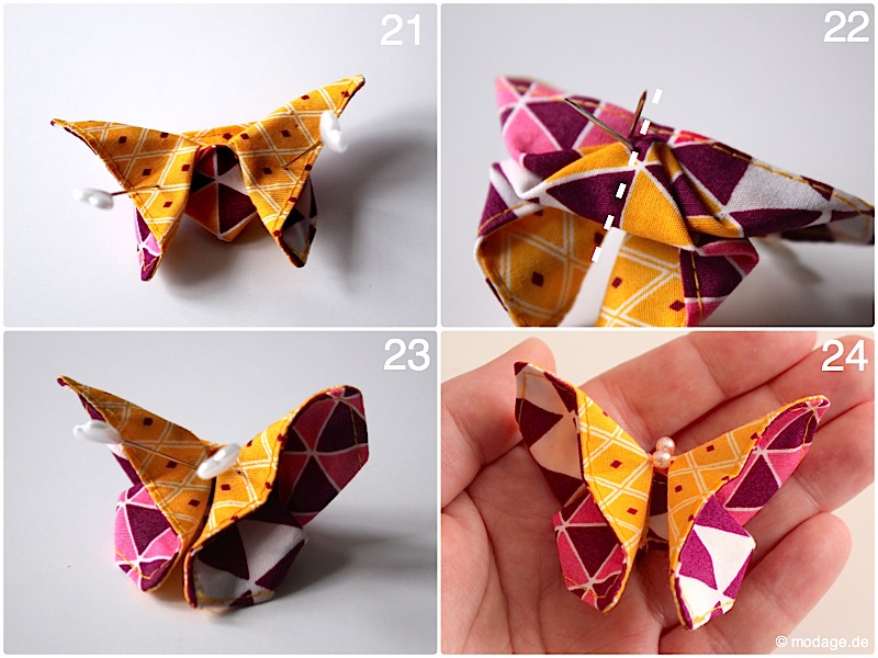 Origami Schmetterling aus Stoff Naehanleitung Stoffreste modage 10